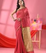 Dark Peach Cotton Blend Handloom Saree Without Blouse