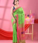Green cotton blend all body laptop motive handloom saree