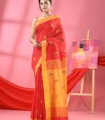 Red cotton blend all body buti handloom saree