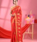 Red cotton blend handloom saree