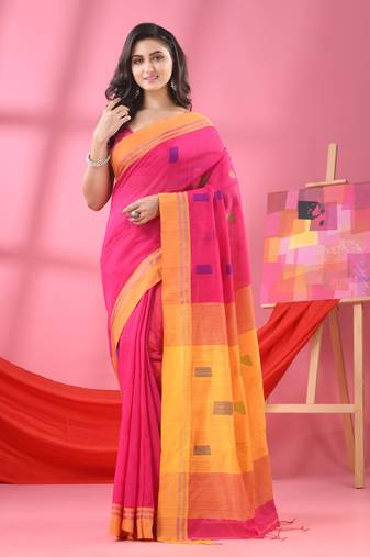 Pink cotton blend all body buti handloom saree