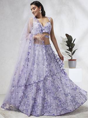 Lavender Georgette Sequins and thread embroidery Lehenga choli & Dupatta 1