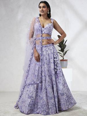 Lavender Georgette Sequins and thread embroidery Lehenga choli & Dupatta 3