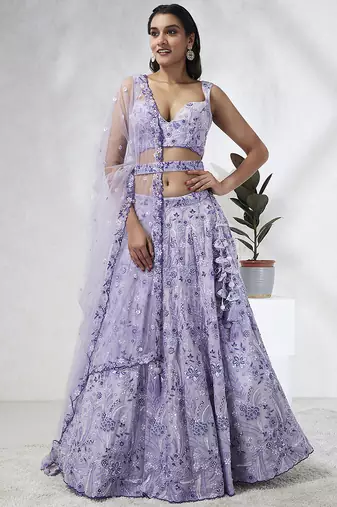 Lavender Georgette Sequins and thread embroidery Lehenga choli & Dupatta