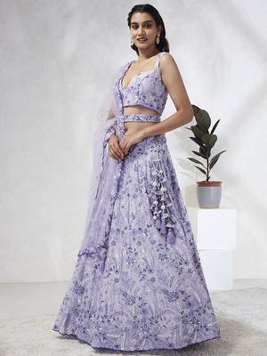 Lavender Georgette Sequins and thread embroidery Lehenga choli & Dupatta 5