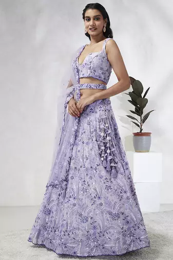 Lavender Georgette Sequins and thread embroidery Lehenga choli & Dupatta
