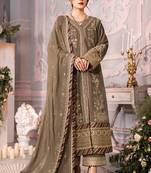BROWN COLOR GEORGETTE EMBROIDERED PAKISTANI DRESS MATERIAL