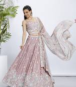 Rose gold Choffon Sequins and thread embroidery Semi-Stitched Lehenga choli & Dupatta