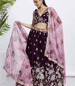 Burgundy Soft silk Sequins and thread embroidery Semi-Stitched Lehenga choli & Dupatta