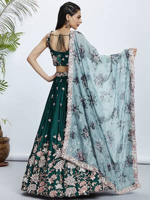 Green Soft silk Sequins and thread embroidery Semi-Stitched Lehenga choli & Dupatta 5