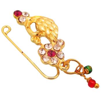 Glamorous golden aura: exquisite artificial stone and beads gold-plated nose ring 2