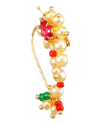 Gilded splendor: gold-plated nose ring adorned with artificial stones and beads 1