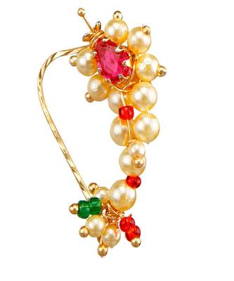 Gilded splendor: gold-plated nose ring adorned with artificial stones and beads 2