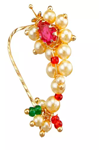 Gilded splendor: gold-plated nose ring adorned with artificial stones and beads