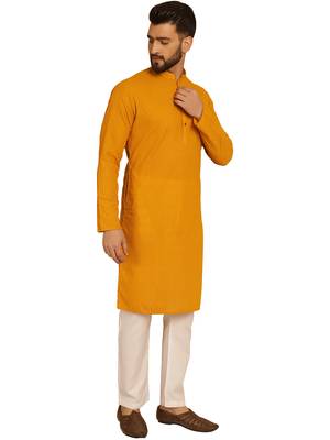 Myellow chikankari embroidery cotton kurta with cotton aligarh pajama by treemoda 1