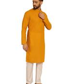 Myellow chikankari embroidery cotton kurta with cotton aligarh pajama by treemoda
