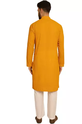Myellow chikankari embroidery cotton kurta with cotton aligarh pajama by treemoda