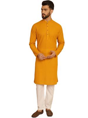 Myellow chikankari embroidery cotton kurta with cotton aligarh pajama by treemoda 3