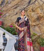 Black Kashmiri Pashmina Style Blend Cotton Weaving Saree With Blouse