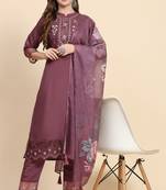Trendmalls Women's Satin Silk Embroidery Salwar Suit Kurta Pant with Dupatta Set