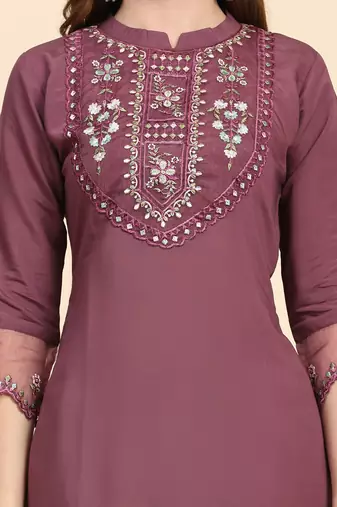 Trendmalls Women's Satin Silk Embroidery Salwar Suit Kurta Pant with Dupatta Set