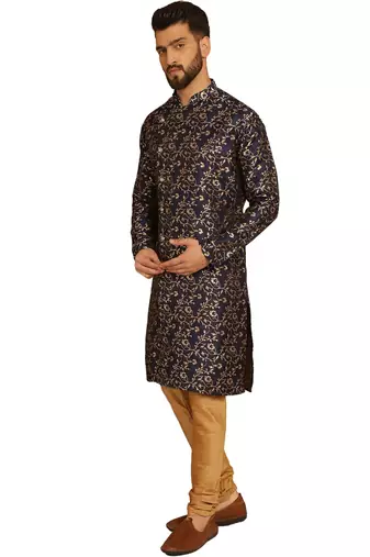 Bluegolden silk brocit embroidery work silk brocit kurta with silk churidar pajama