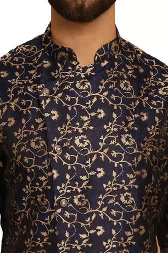 Bluegolden silk brocit embroidery work silk brocit kurta with silk churidar pajama
