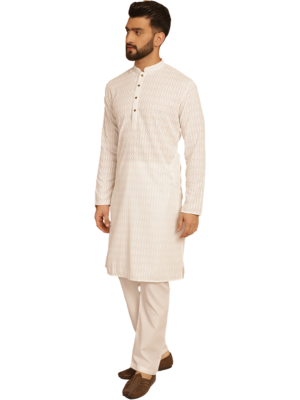 White chikankari embroidery cotton kurta with cotton aligarh pajama by treemoda 1