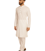 White chikankari embroidery cotton kurta with cotton aligarh pajama by treemoda