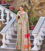 Green Stylish Cotton Blend Banarasi Style Soft Saree With Blouse