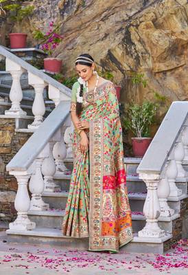 Green Stylish Cotton Blend Banarasi Style Soft Saree With Blouse 2