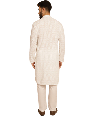 White chikankari embroidery cotton kurta with cotton aligarh pajama by treemoda 2