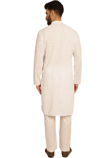 White chikankari embroidery cotton kurta with cotton aligarh pajama by treemoda