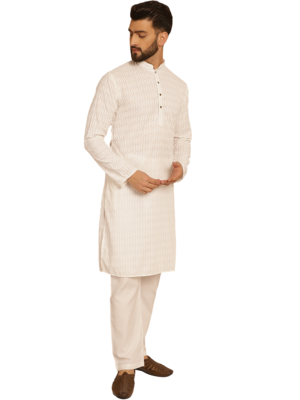 White chikankari embroidery cotton kurta with cotton aligarh pajama by treemoda 3