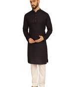 Black chikankari embroidery cotton kurta with cotton aligarh pajama