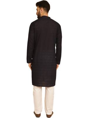 Black chikankari embroidery cotton kurta with cotton aligarh pajama 2
