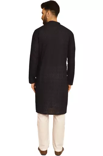 Black chikankari embroidery cotton kurta with cotton aligarh pajama