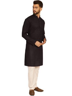 Black chikankari embroidery cotton kurta with cotton aligarh pajama 3