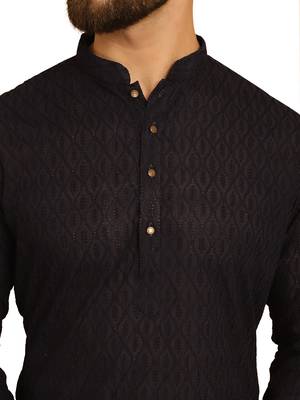 Black chikankari embroidery cotton kurta with cotton aligarh pajama 4