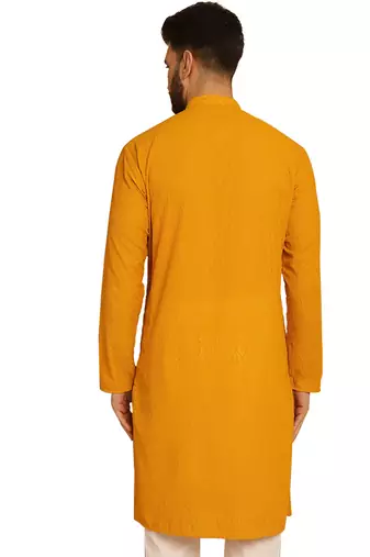 Myellow chikankari embroidery cotton kurta by treemoda