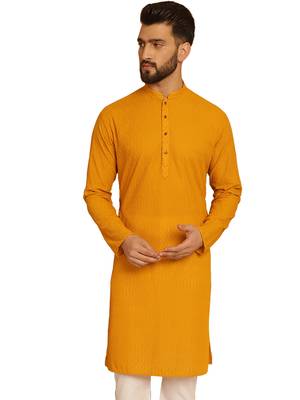 Myellow chikankari embroidery cotton kurta by treemoda 3