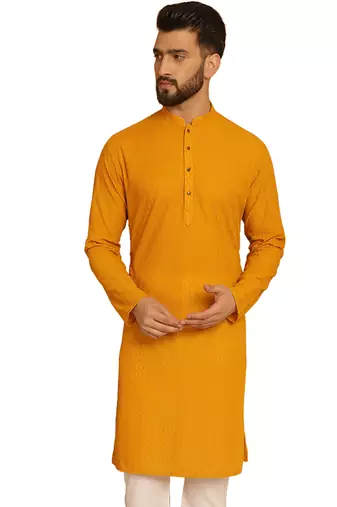 Myellow chikankari embroidery cotton kurta by treemoda
