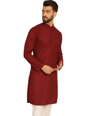 Maroon chikankari embroidery cotton kurta 1
