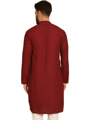 Maroon chikankari embroidery cotton kurta 2