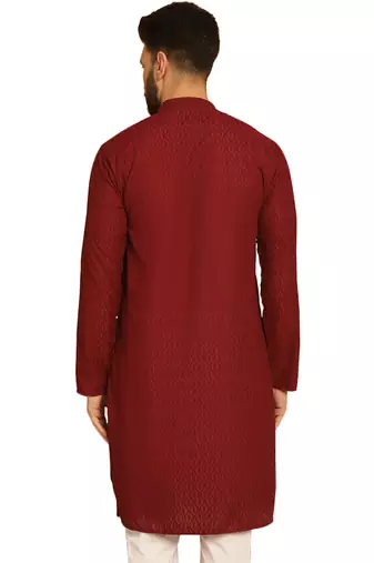 Maroon chikankari embroidery cotton kurta