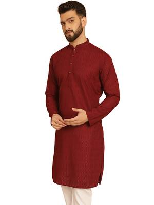 Maroon chikankari embroidery cotton kurta 3