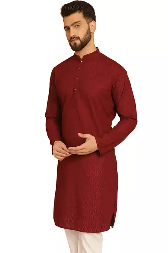 Maroon chikankari embroidery cotton kurta