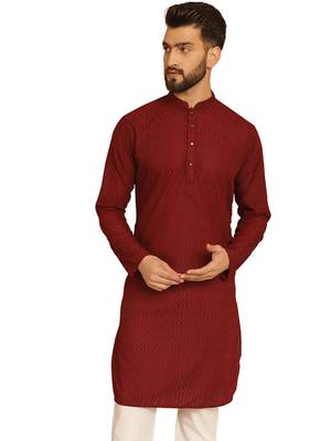 Maroon chikankari embroidery cotton kurta 4