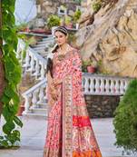 Peach Kashmiri Pashmina Style Blend Cotton Weaving Saree With Blouse