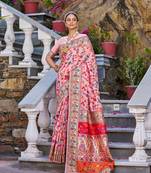 Pink Kashmiri Pashmina Style Blend Cotton Weaving Saree With Blouse